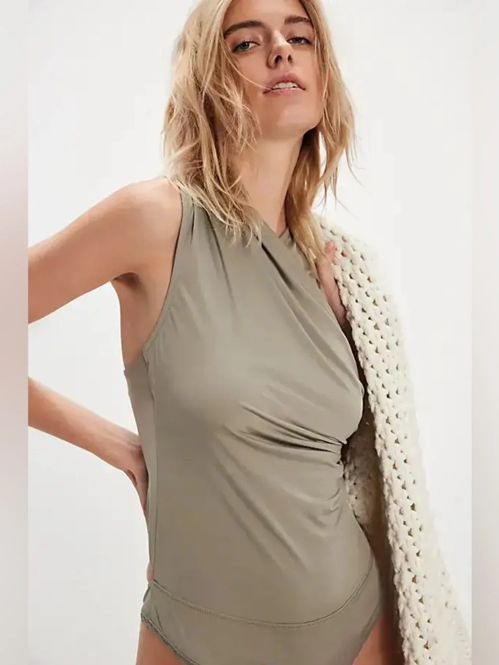 1522. FREE PEOPLE Hit It Off Bodysuit in Slate Sz L NWT $68